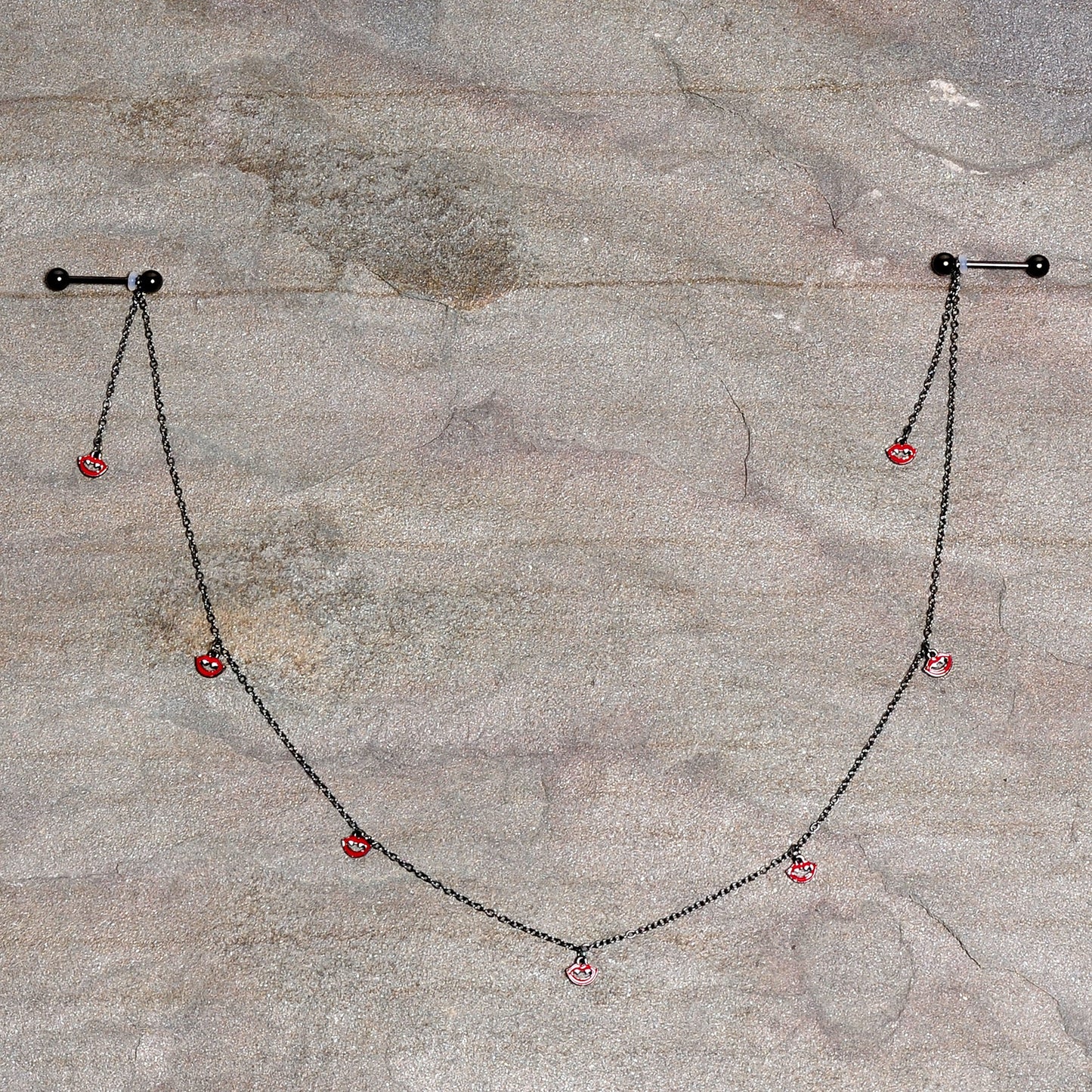 14G 5/8 Red Black Monster Fang Halloween Dangle Nipple Chain