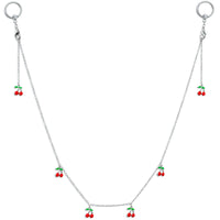 14G 9/16 Clear Gem Red Cherry Captive Ring Dangle Nipple Chain