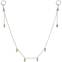 14G 9/16 Clear Gem Pineapple BCR Captive Ring Dangle Nipple Chain