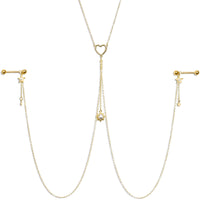 14G 5/8 Clear Gem Gold Tone Sun Heart Star Nipple Chain Necklace