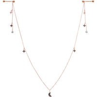 14G 9/16 Black Gem Rose Gold Tone Moon Dangle Nipple Chain