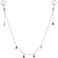 14G 9/16 Clear Gem Watermelon Captive Ring Dangle Nipple Chain