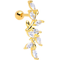 16G 1/4 Clear CZ Gem Gold Tone Trailing Vine Cartilage Tragus