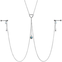 14G 5/8 Blue Gem Sun Heart Star Nipple Chain Necklace