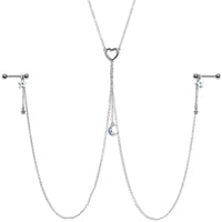 14G 5/8 Blue Gem Moon Heart Star Nipple Chain Necklace