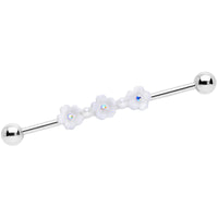 14G Aurora Gem White Flower Industrial Barbell 38mm