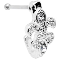 20G 3/8 Clear Gem Fleur De Lis Faux Hoop Nose Bone