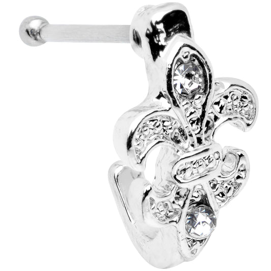20G 3/8 Clear Gem Fleur De Lis Faux Hoop Nose Bone
