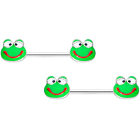 14G 9/16 Green Goofy Frog Barbell Nipple Ring Set