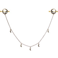 14G Clear Gem Gold Tone Moon Mermaid Nipple Shield Dangle Chain