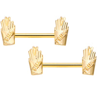 14G 9/16 Gold Tone Fast Food Fries Barbell Nipple Ring Set
