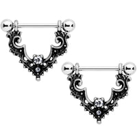 14G 9/16 Clear Gem Baroque Bat Nipple Shield Set