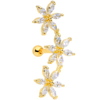 16G 1/4 Clear CZ Gem Gold Tone Tri Flower Cartilage