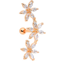 16G 1/4 Clear CZ Gem Rose Gold Tone Tri Flower Cartilage