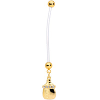 Clear Gem Gold Tone Baby Bottle Dangle Pregnancy Belly Ring