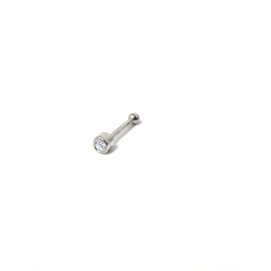 Solid 14K White Gold GENUINE DIAMOND Nose Bone
