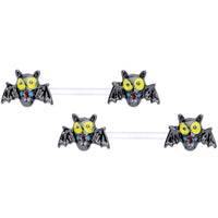14G 9/16 Clear Bioplast Vampire Bat Barbell Nipple Ring Set