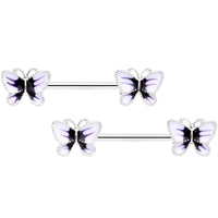 14G 9/16 White Purple Butterfly Barbell Nipple Set