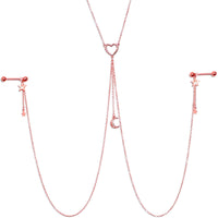 14G 5/8 Aurora Gem Rose Gold Hue Star Moon Nipple Chain Necklace