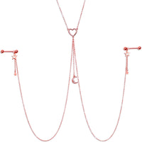 14G 5/8 Clear Gem Rose Gold Hue Star Moon Nipple Chain Necklace