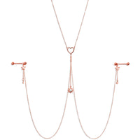 14G 5/8 Clear Gem Rose Gold Hue Star Sun Nipple Chain Necklace