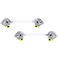 14G 9/16 Clear Gem Clear Bioplast Mom Bird Barbell Nipple Ring Set