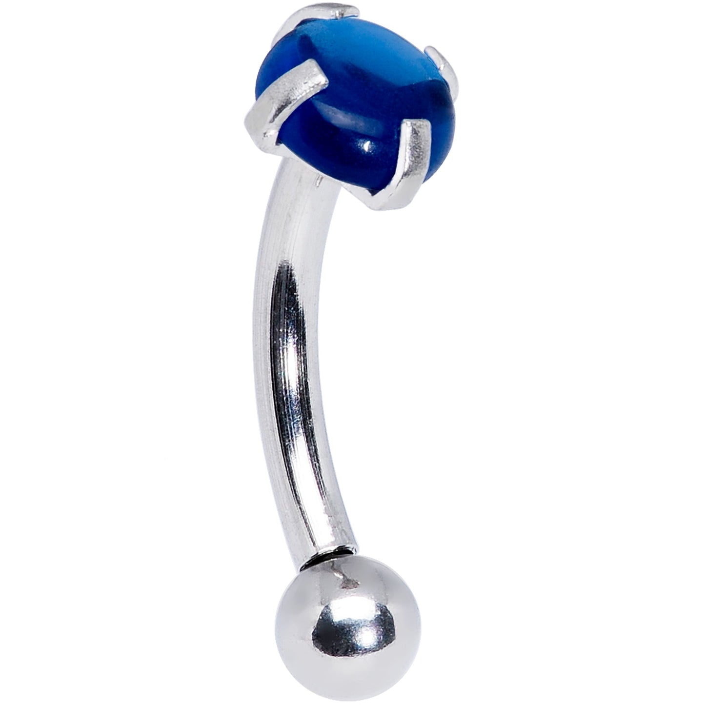 16G 5/16 Blue CZ Gem Internally Threaded Curved Eyebrow Ring