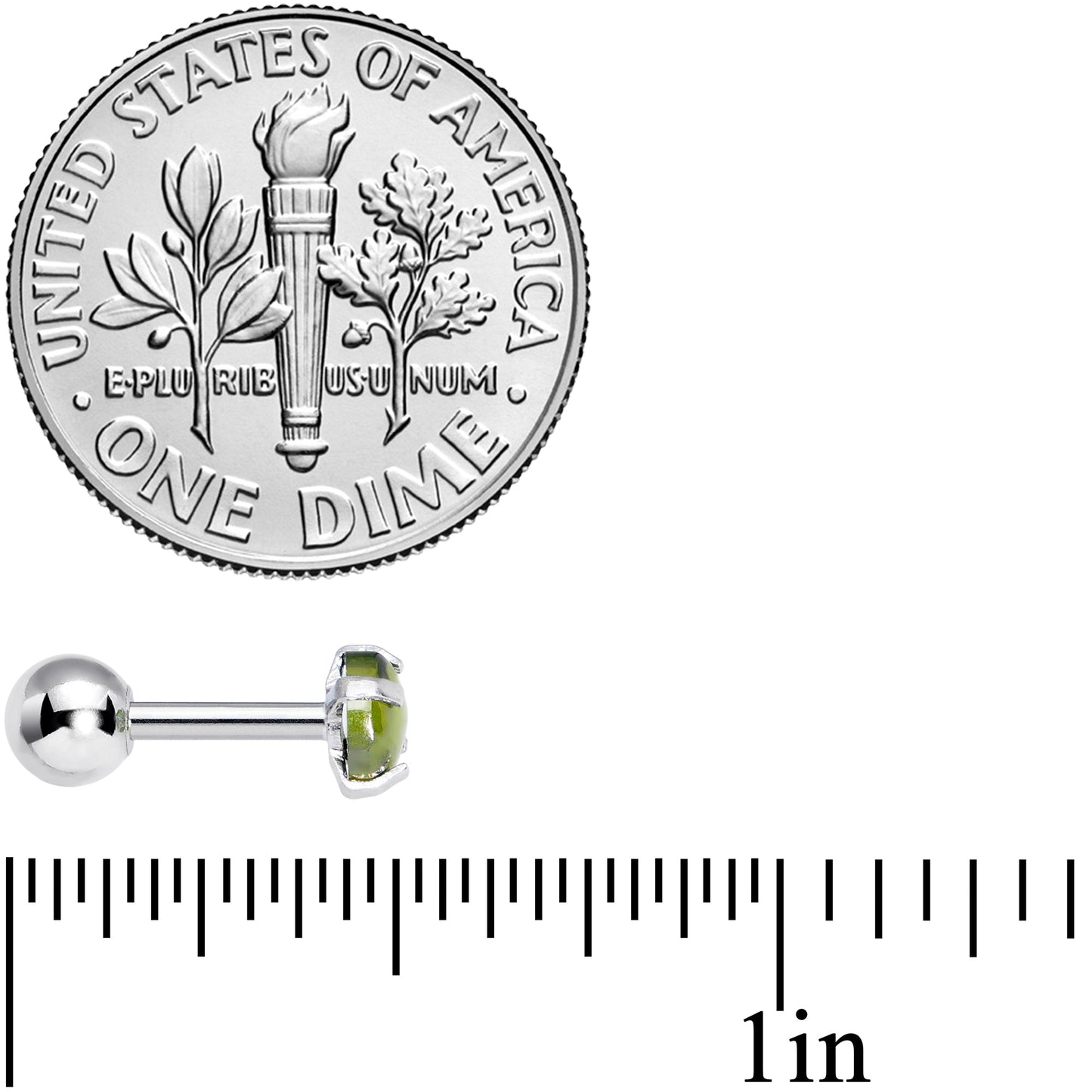 16G 1/4 Green CZ Gem Smooth Hemisphere Cartilage Tragus Earring