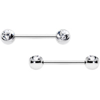 14G 5/8 Clear Gem Double Front Facing Barbell Nipple Ring Set