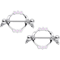 14G 9/16 Pink White Flower Hummingbird Nipple Shield Set