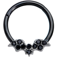 16G 3/8 Black Gem Black Plated Bat Hinged Segment Ring