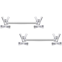 14G 9/16  Clear CZ Gem Crossed Golf Clubs Barbell Nipple Ring Set