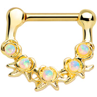 16G 5/16 White Synthetic Opal Gold Tone Flowers Septum Clicker