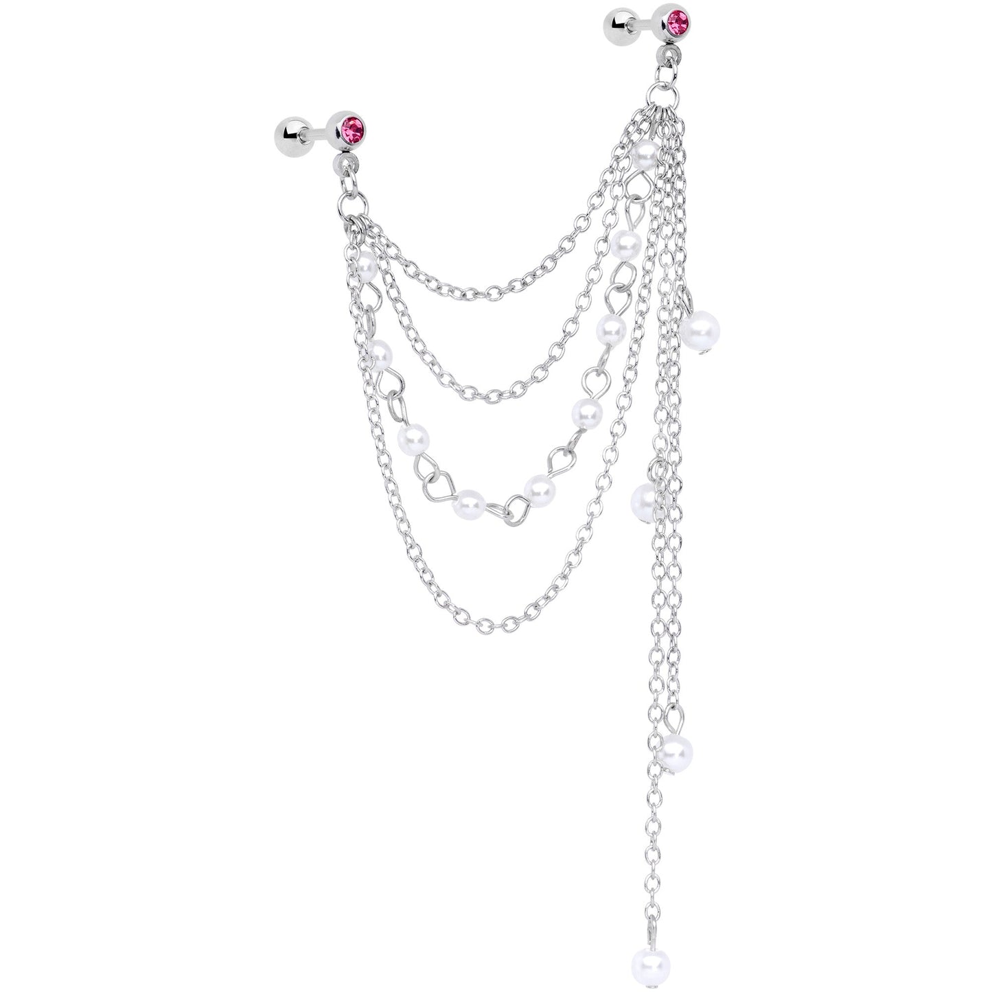 16G 1/4 Pink Gem Multiple Dangle Cartilage Chain Earring