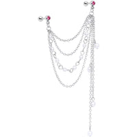 16G 1/4 Pink Gem Multiple Dangle Cartilage Chain Earring