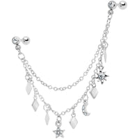 16G 1/4 Clear Gem Moon Star Sun Dangle Cartilage Chain Earring