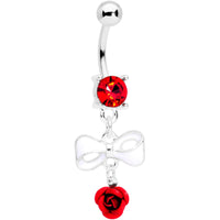 Red Gem Bow Rose Flower Dangle Belly Ring