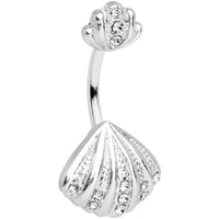 Clear Gem Nautical Scallop Shell Double Mount Belly Ring