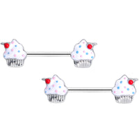 14G 9/16 Red White Sprinkle Cherry Cupcake Barbell Nipple Ring Set