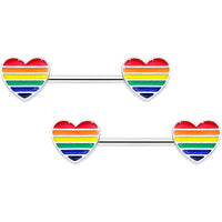 14G 9/16 Rainbow Pride Heart Barbell Nipple Ring Set