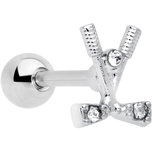 16G 1/4 Clear CZ Gem Crossed Golf Clubs Cartilage Tragus Earring