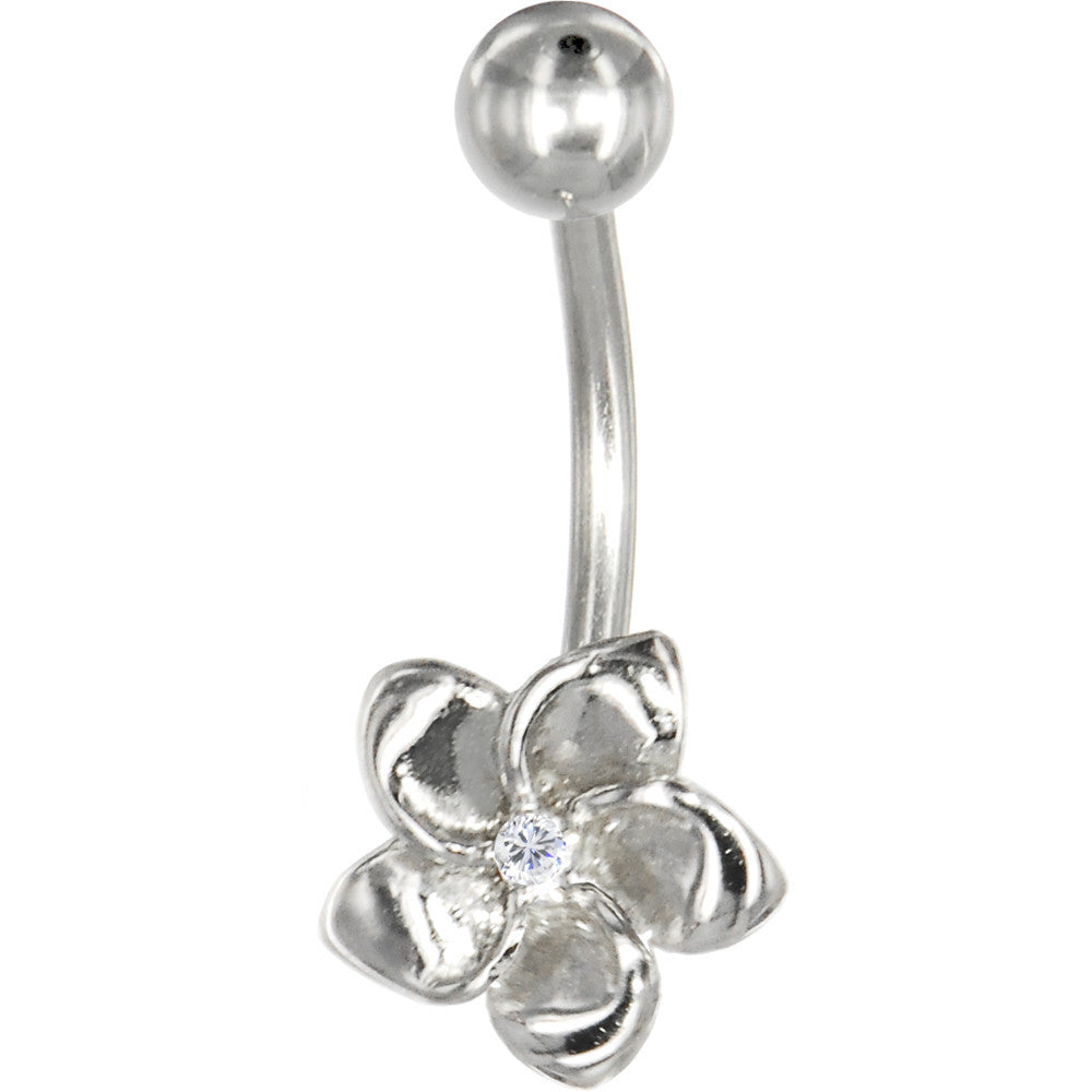 16G Solid 14K White Gold Cubic Zirconia FLOWER Belly Ring
