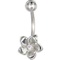 16G Solid 14K White Gold Cubic Zirconia FLOWER Belly Ring