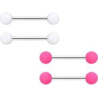 14G 9/16 Hot Pink White Matte Barbell Nipple Ring Set of 4