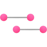 14G 9/16 Hot Pink Matte Barbell Nipple Ring Set