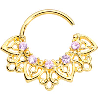 16G 5/16 Pink Gem Gold Tone Lovely Leaves Closure Ring