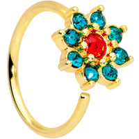 18G 3/8 Red Green Gem Gold Tone Christmas Flower Nose Hoop
