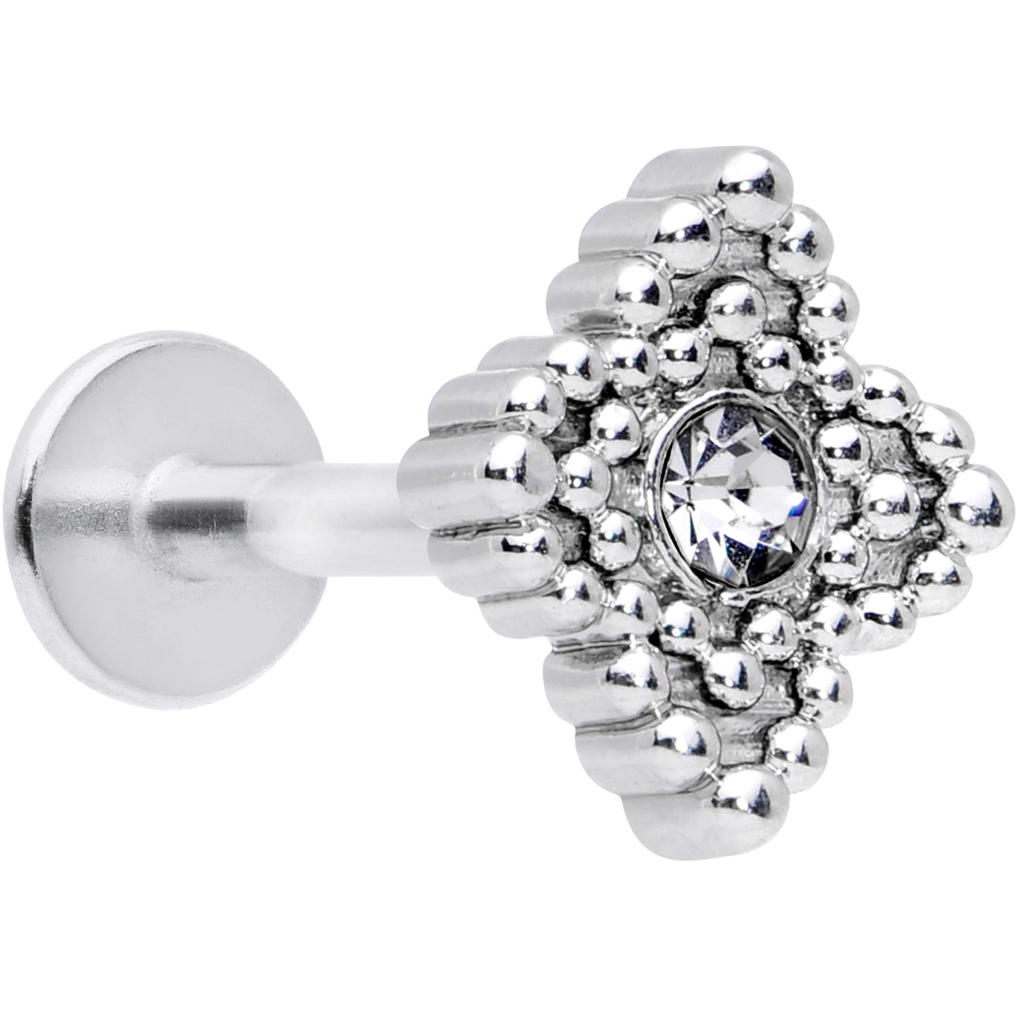16G 5/16 Clear Gem Textured Cross Labret Monroe Tragus