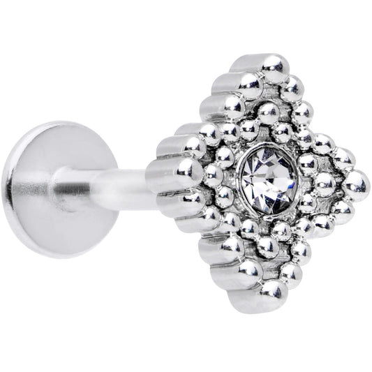 16G 5/16 Clear Gem Textured Cross Labret Monroe Tragus