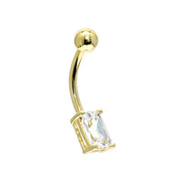 16G Solid 14K Yellow Gold Cubic Zirconia RECTANGULAR SOLITAIRE Belly Ring